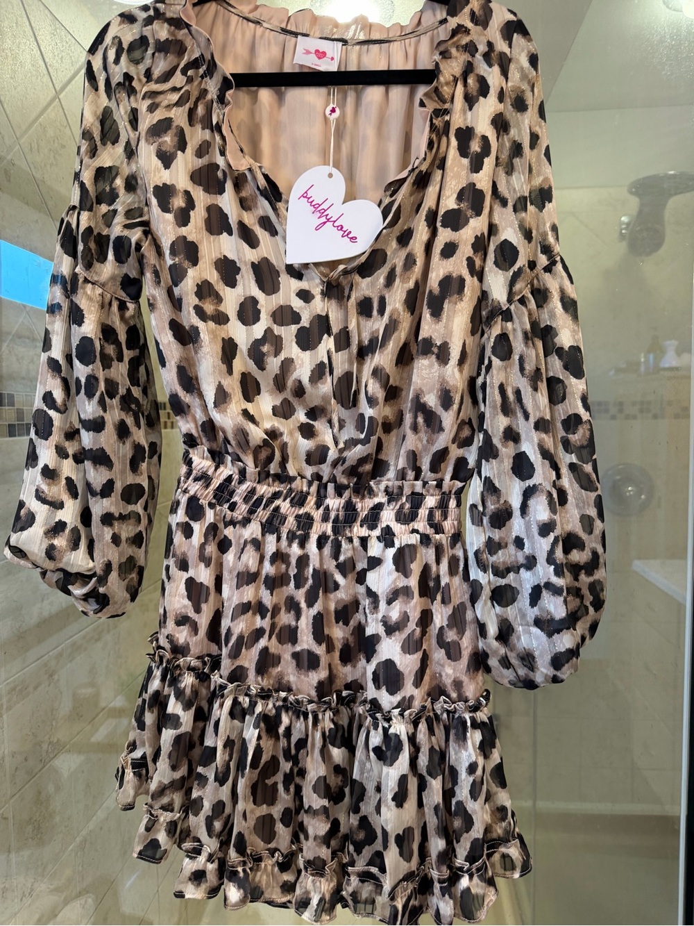 Buddy Love Beige and Black Leopard Ruffle Tiered Dress